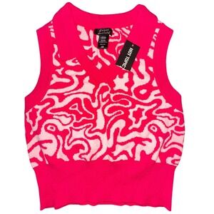 Sweet Society Hot Topic Pink Swirl V-Neck Crop Sweater Vest LG New
